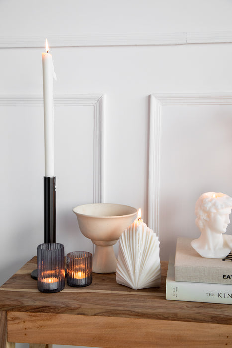 Black Ribbed Glass Tea Light Holders