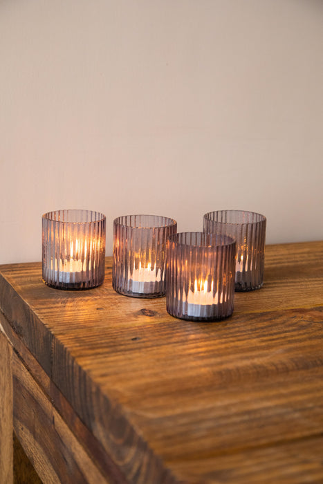 Black Ribbed Glass Tea Light Holders