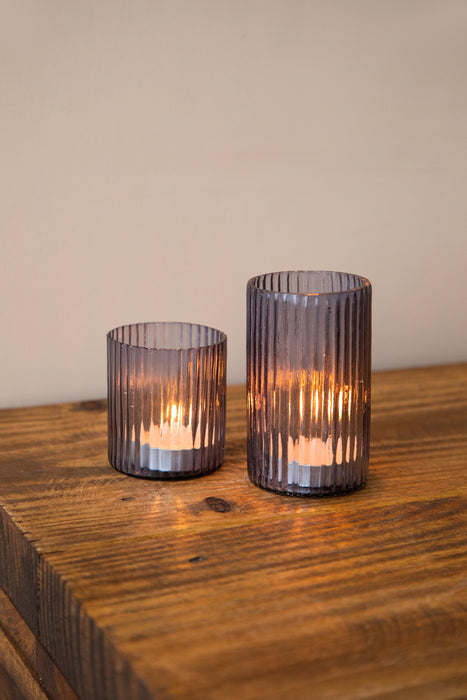 Black Ribbed Glass Tea Light Holders