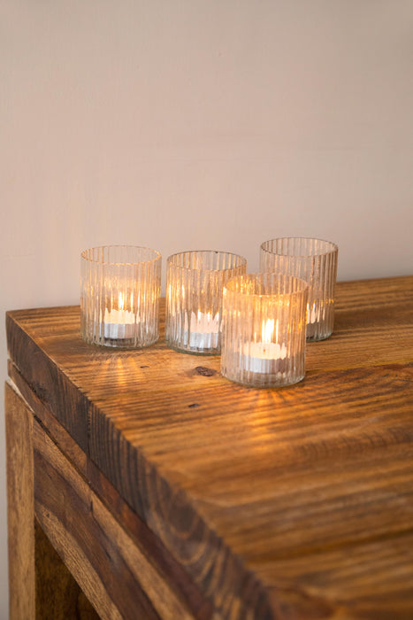 Clear Ribbed Glass Tea Light Holders