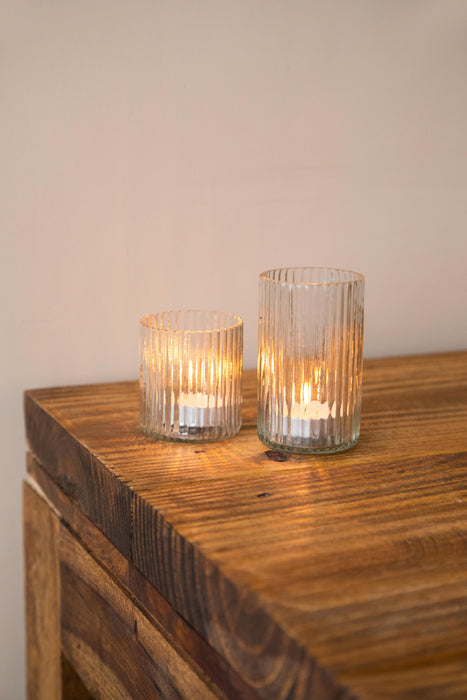 Clear Ribbed Glass Tea Light Holders