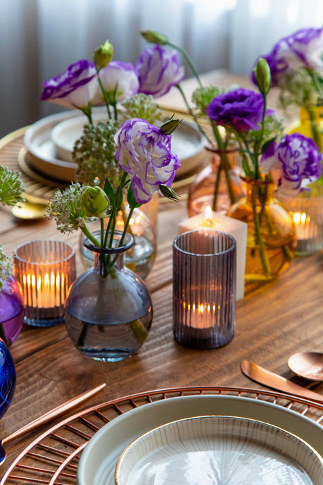 Black Ribbed Glass Tea Light Holders