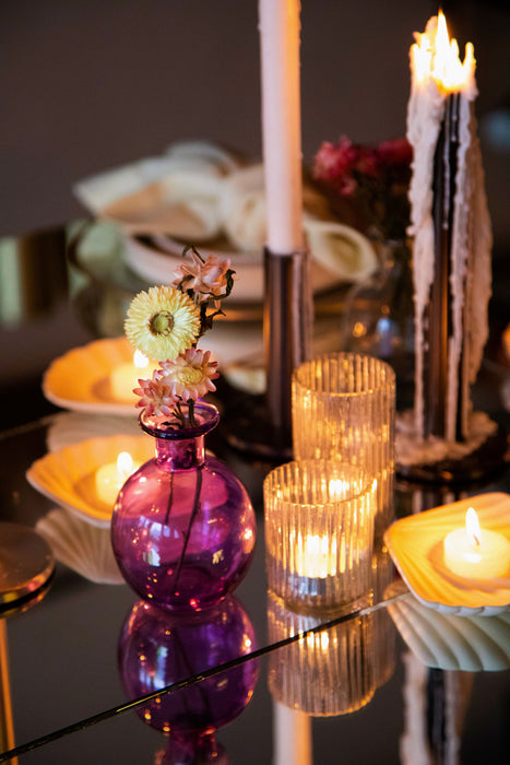 Clear Ribbed Glass Tea Light Holders