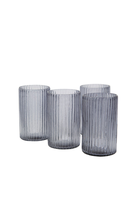 Black Ribbed Glass Tea Light Holders