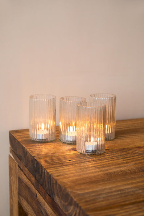 Clear Ribbed Glass Tea Light Holders