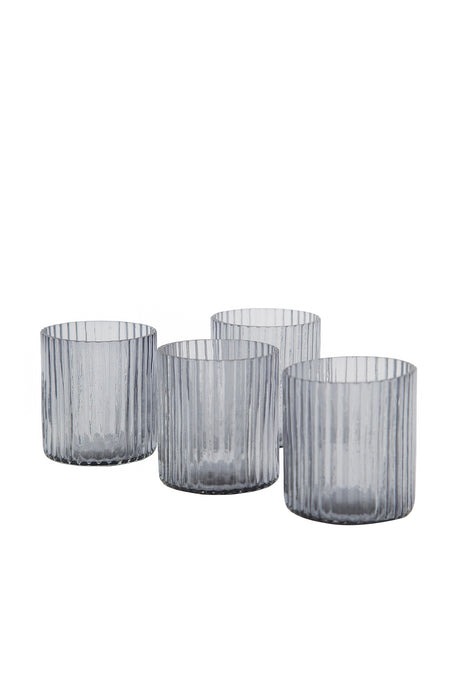 Black Ribbed Glass Tea Light Holders